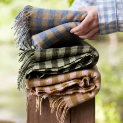 Botanical Green Gingham Wool Blanket