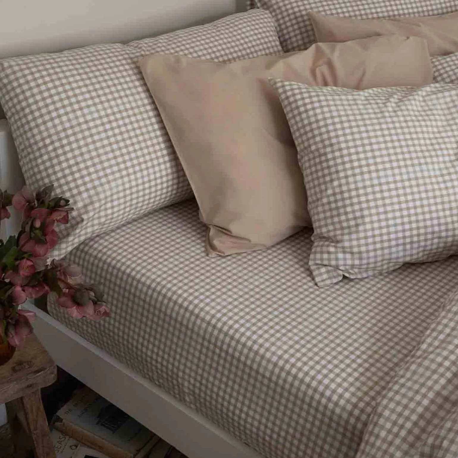 Cafe au Lait Small Gingham Cotton Pillowcase (Pair)