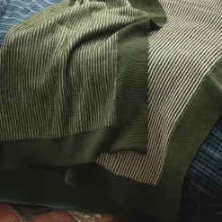 Cedar Green Striped Knitted Throw