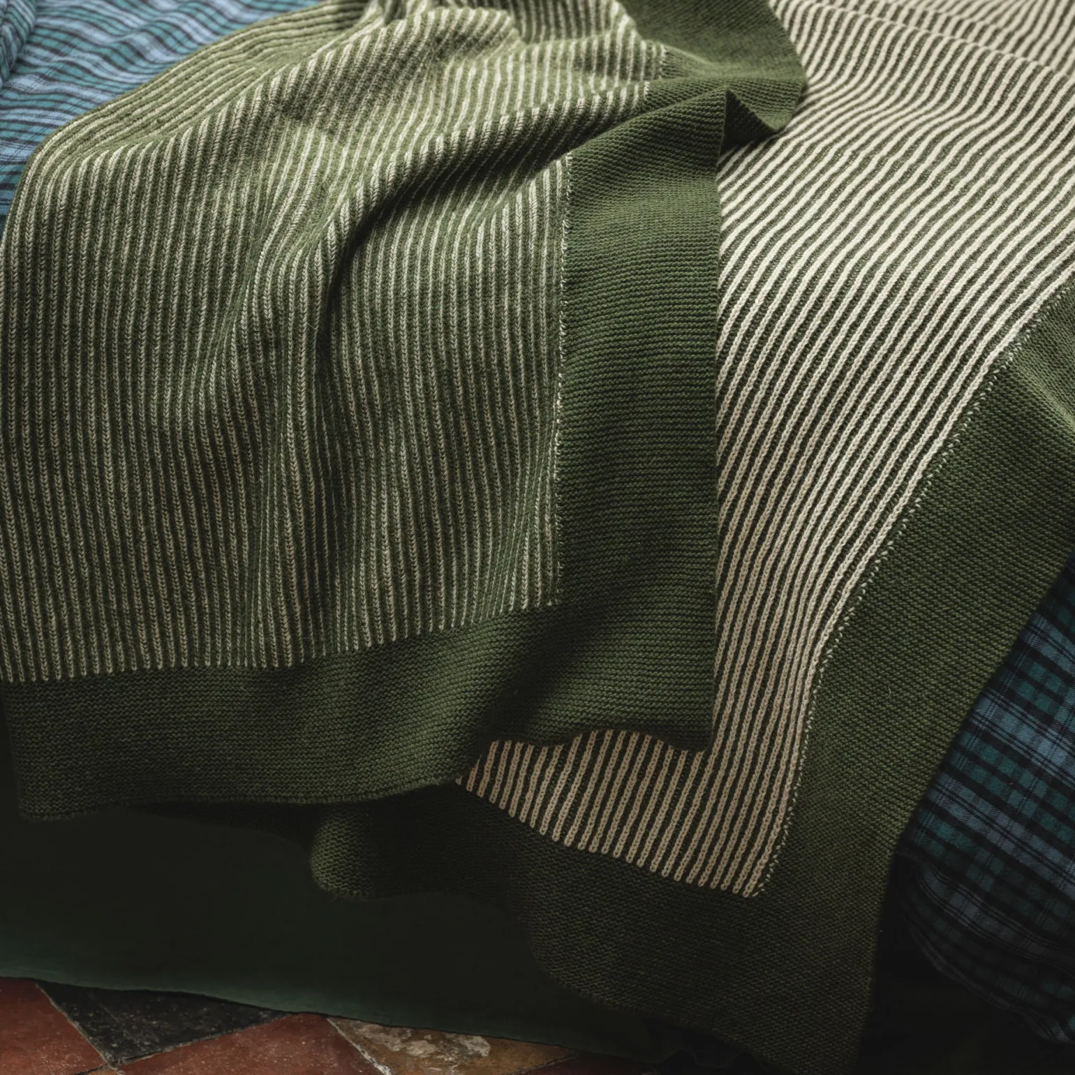 Cedar Green Striped Knitted Throw