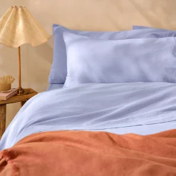 Celeste Blue Linen Blend Pillowcases (Pair)