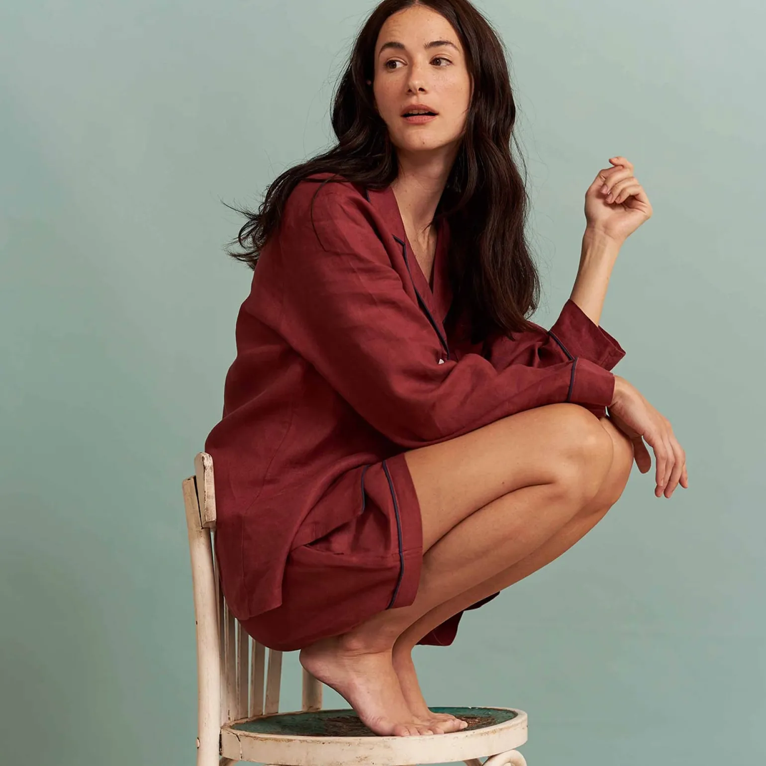 Cherry Linen Pajama Shorts Set