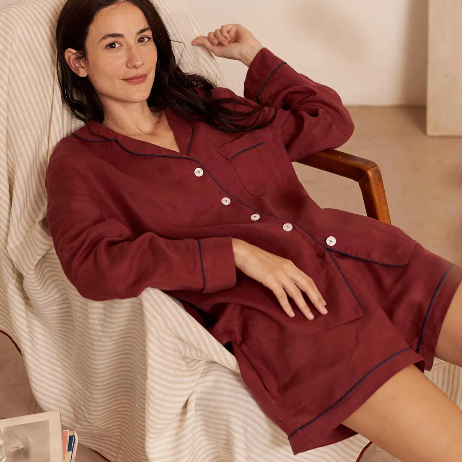 Cherry Linen Pajama Shorts Set