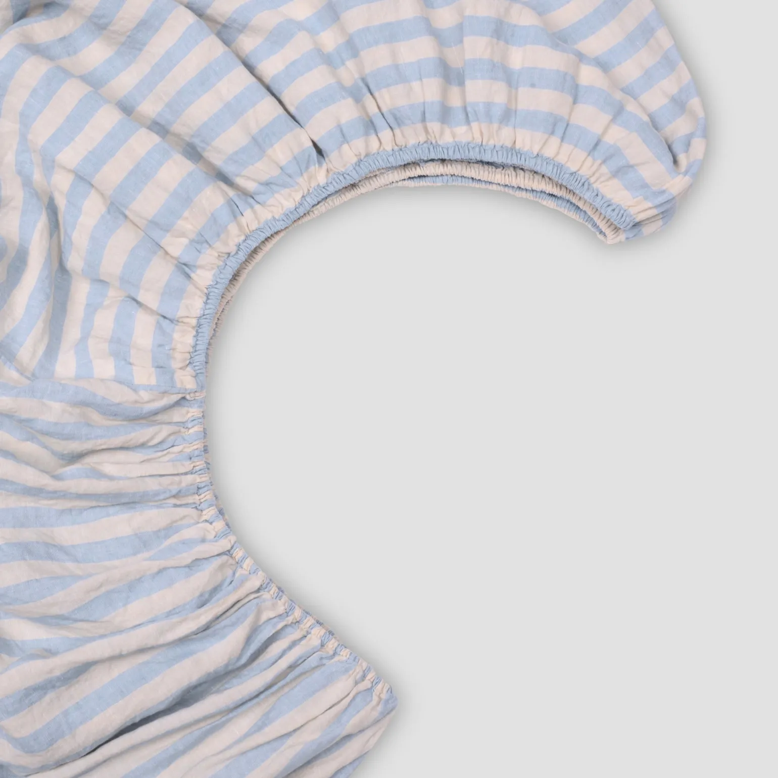 Coastal Blue Pembroke Stripe 100% Linen Fitted Sheet