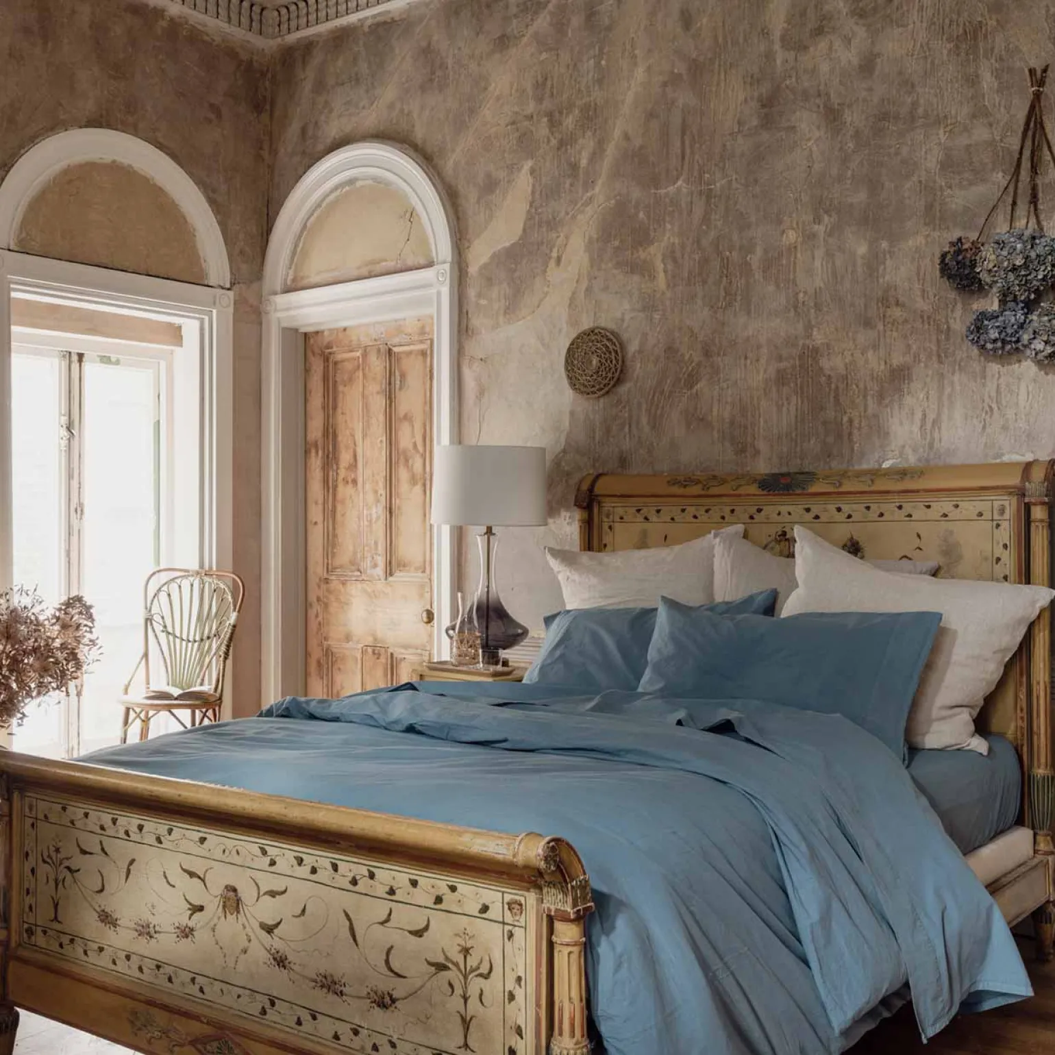 Cove Blue Washed Percale Cotton Flat Sheet