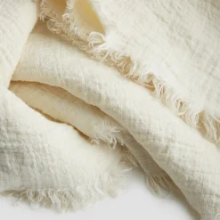 Cream Linen Crinkle Throw