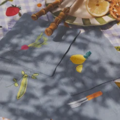 Dusk Blue Embroidered Linen Coasters Set of 4