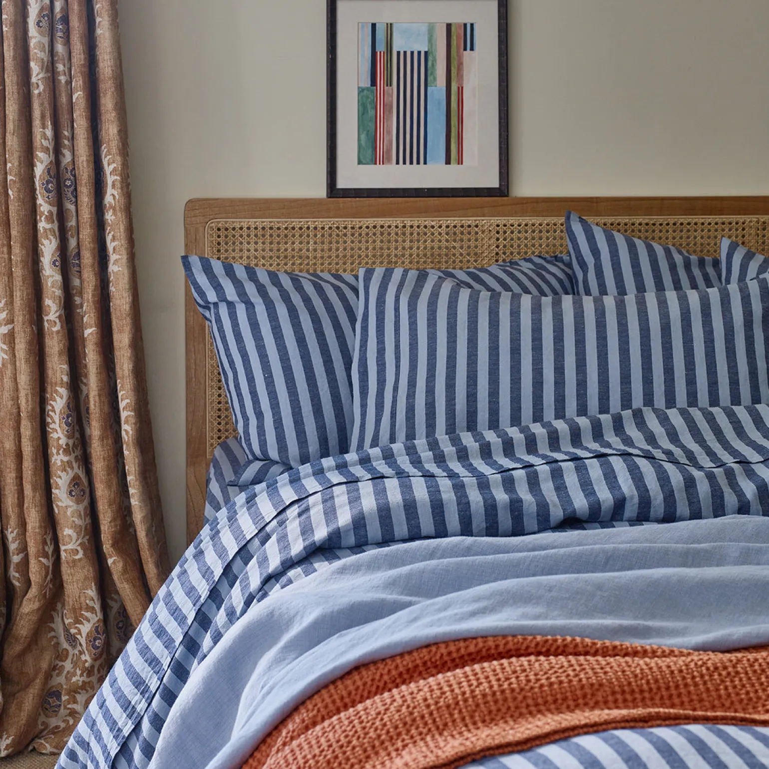 Dusty Blue Amberley Stripe Linen Blend Pillowcases (Pair)