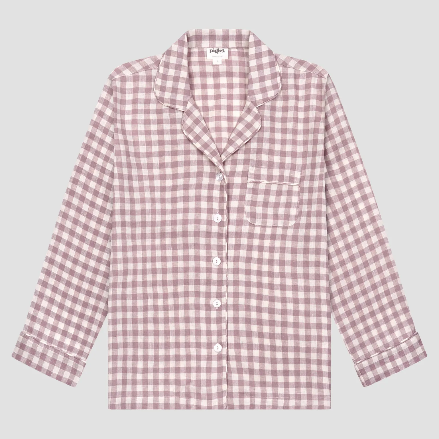 Elderberry Gingham Linen Women's Pajama Shirt