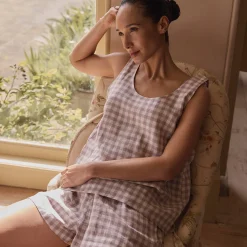Elderberry Gingham Linen Women's Cami Set