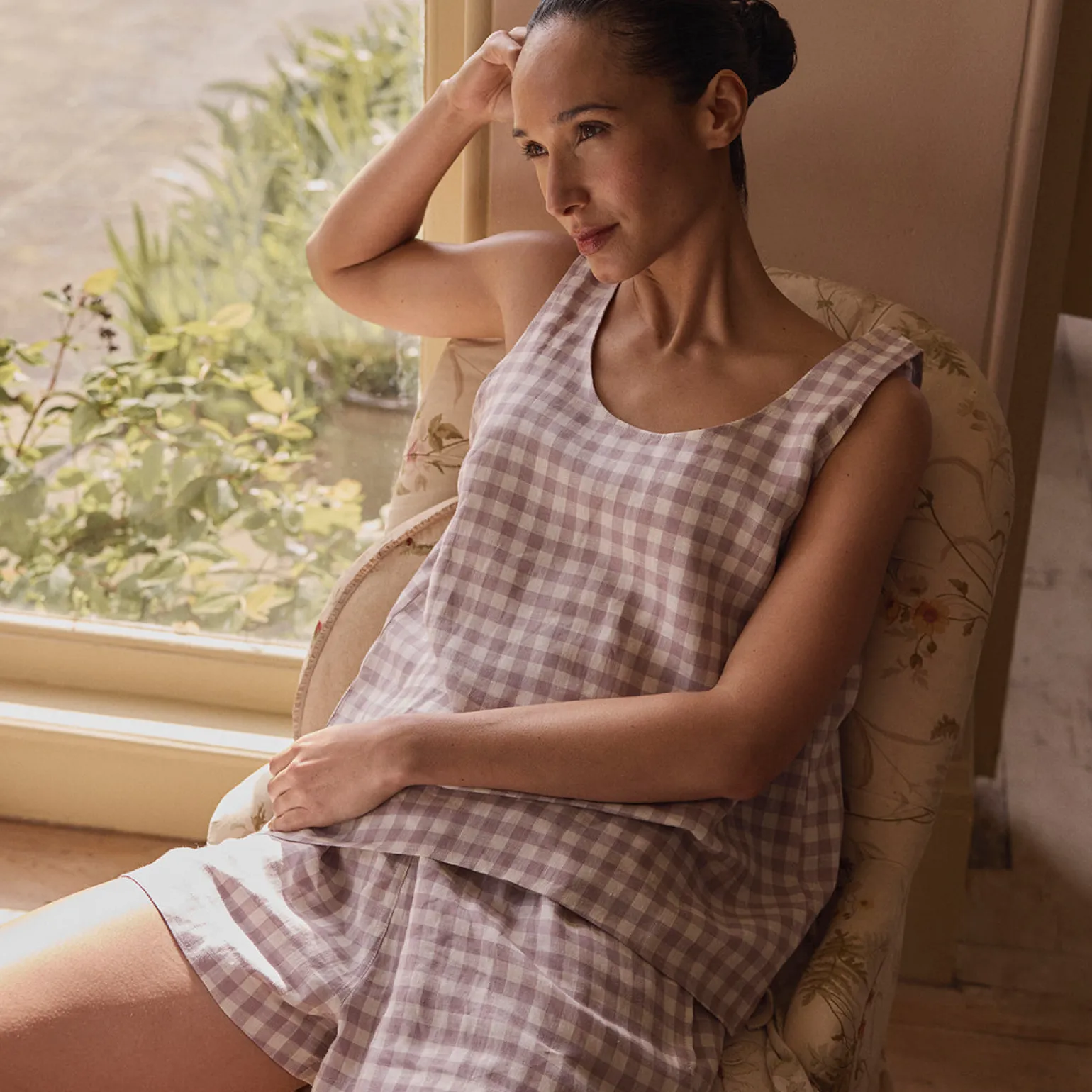 Elderberry Gingham Linen Women's Cami Set