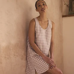 Elderberry Gingham Linen Night Dress