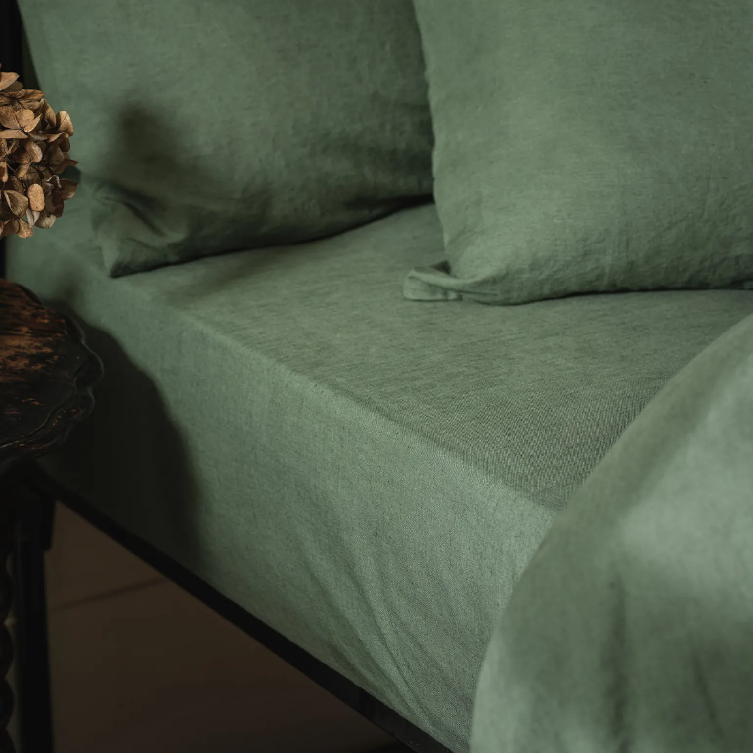 Elm Green Linen Blend Fitted Sheet