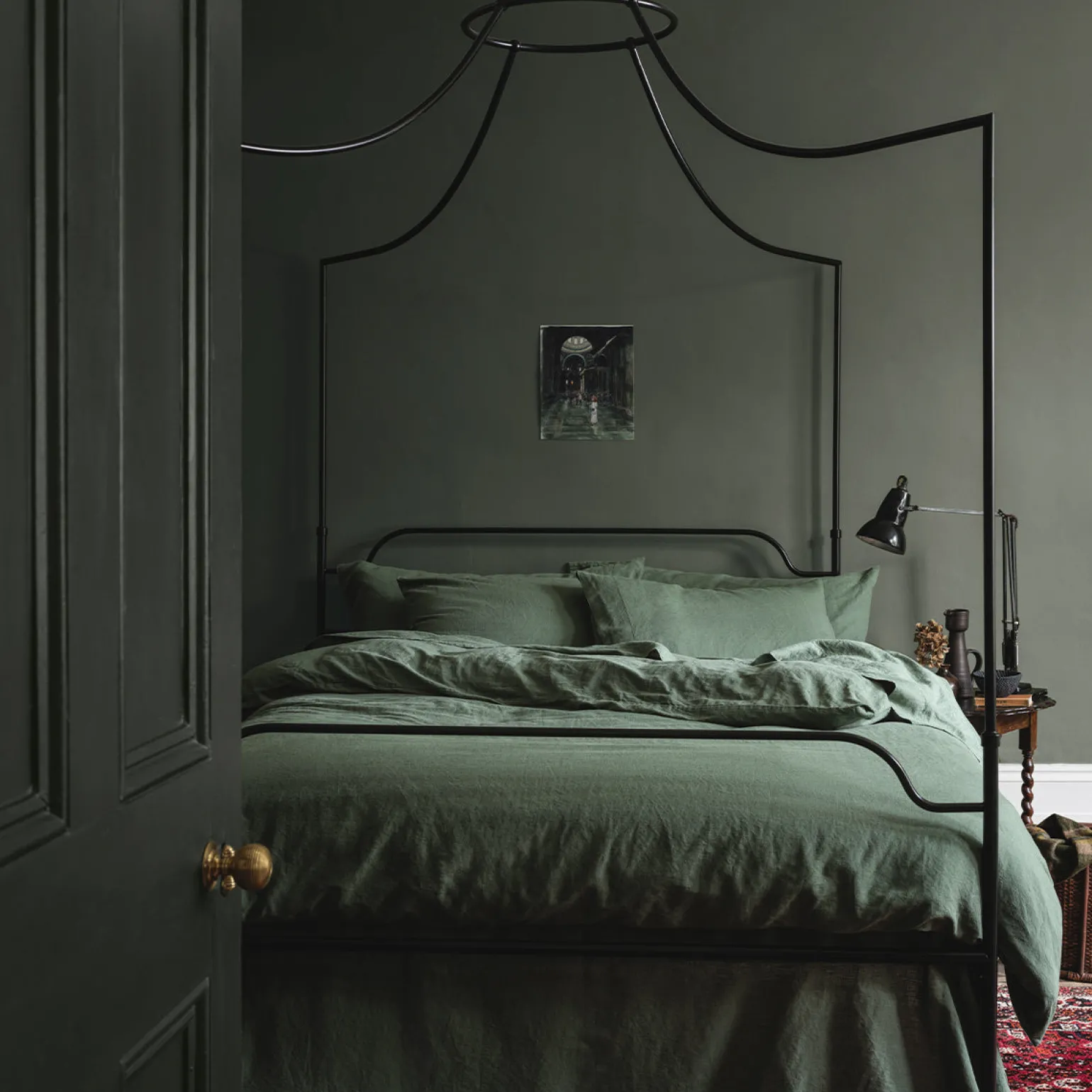 Elm Green Linen Blend Fitted Sheet