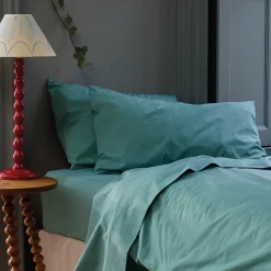 Faded Jade Washed Cotton Percale Pillowcases (Pair)