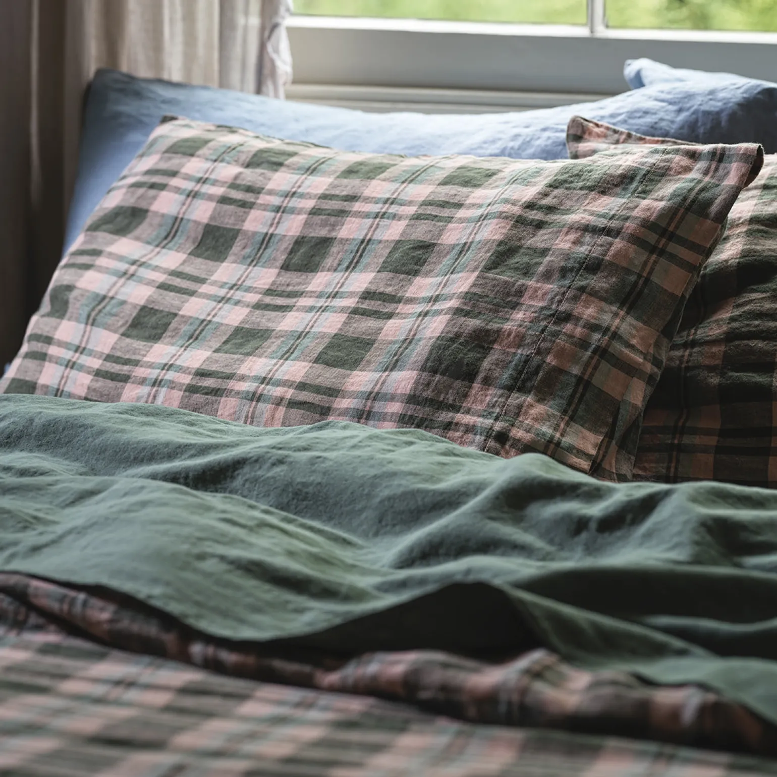 Fern Green Dallington Plaid Linen Blend Pillowcase (Pair)