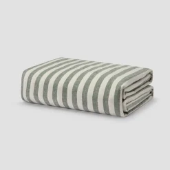 Fern Green Pembroke Stripe Linen Blend Duvet Cover