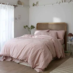 French Rose Washed Cotton Percale Flat Sheet