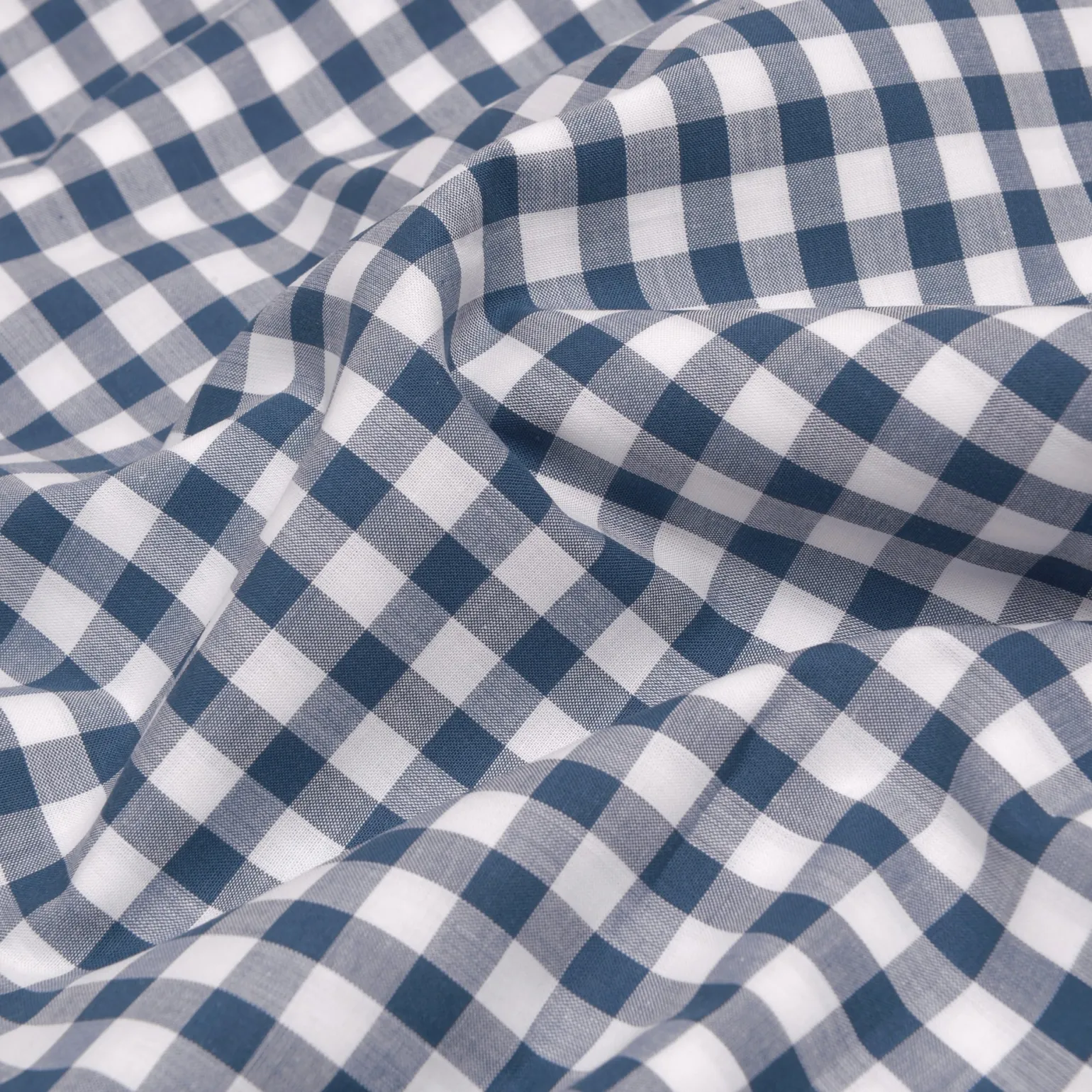 Indigo Small Gingham Cotton Flat Sheet