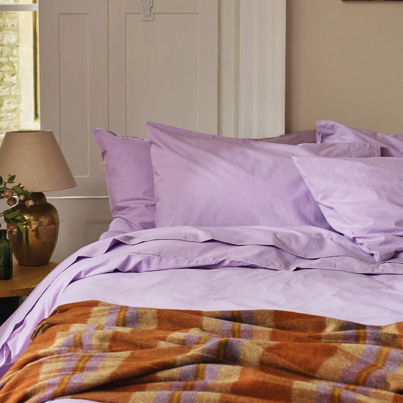 Lavender Washed Cotton Percale Pillowcases (Pair)
