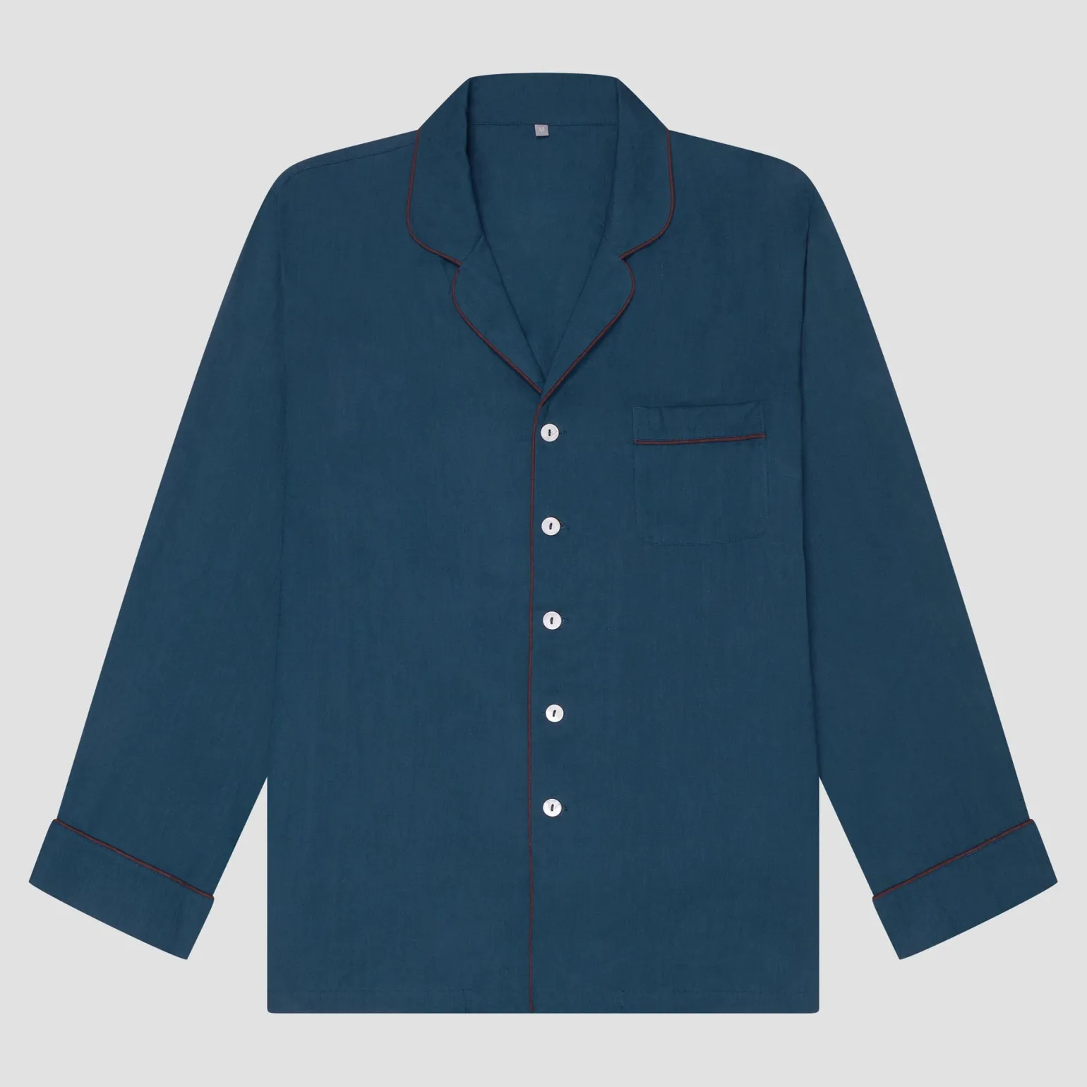 Marine Blue Linen Tencel Men's Pajama Shirt