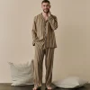 Men's Blue & Porcini Striped Linen Pajama Set