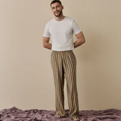 Men's Blue & Porcini Striped Linen Pajama Pants