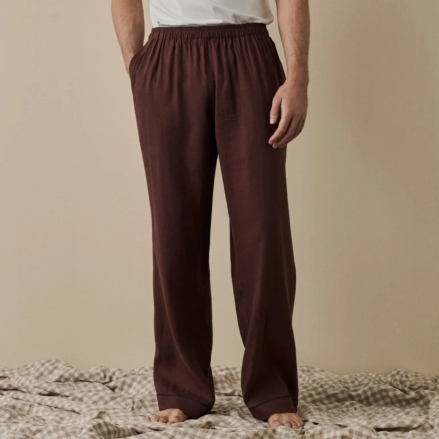Men's Conker Brown Linen Pajama Pants