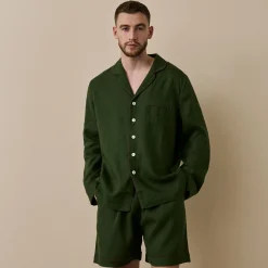 Men's Fern Green Linen Pajama Short Set