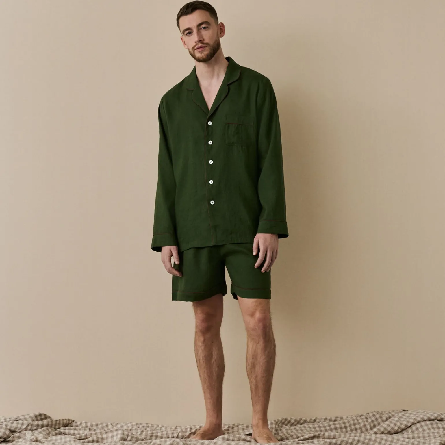 Men's Fern Green Linen Pajama Short Set