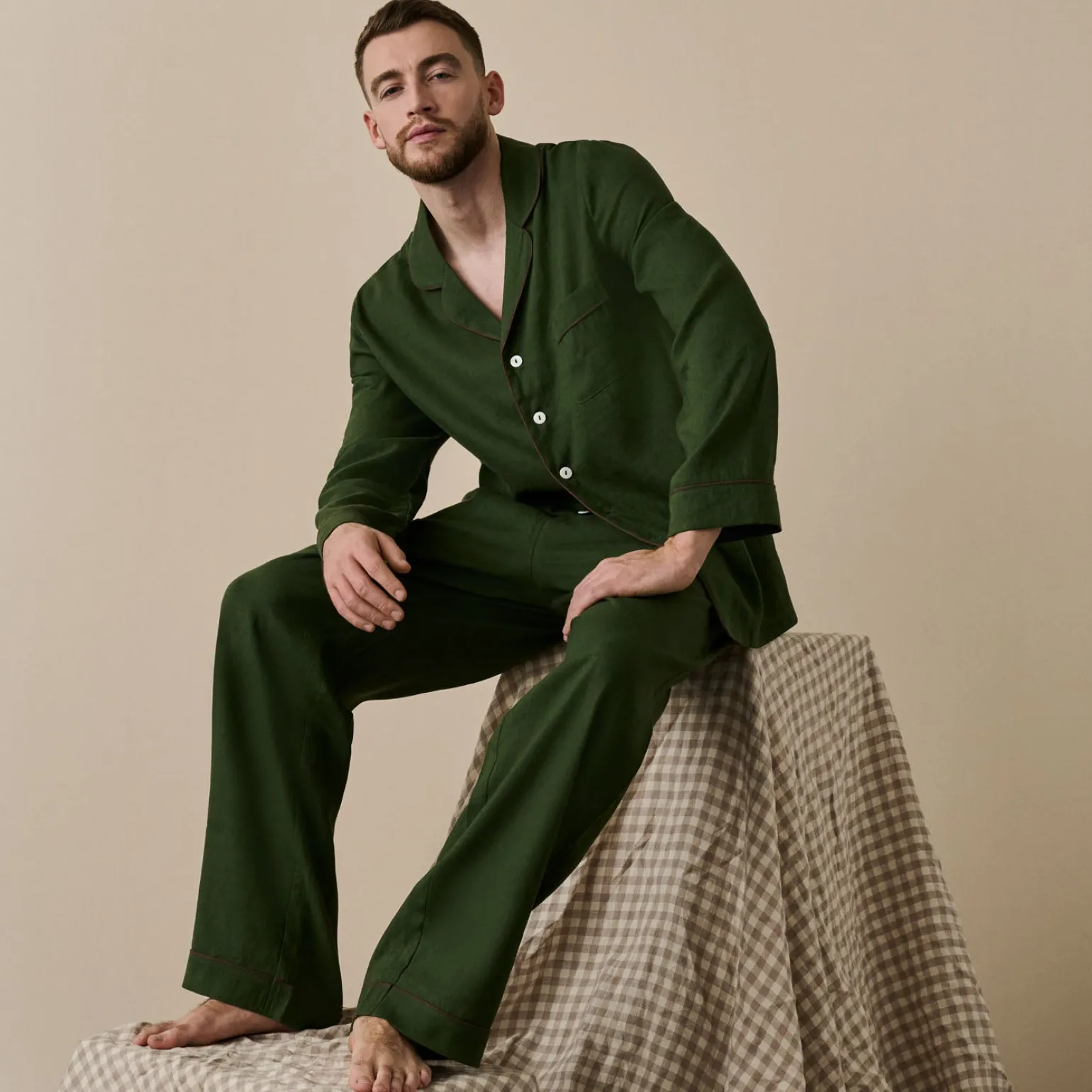 Men's Fern Green Linen Pajama Set