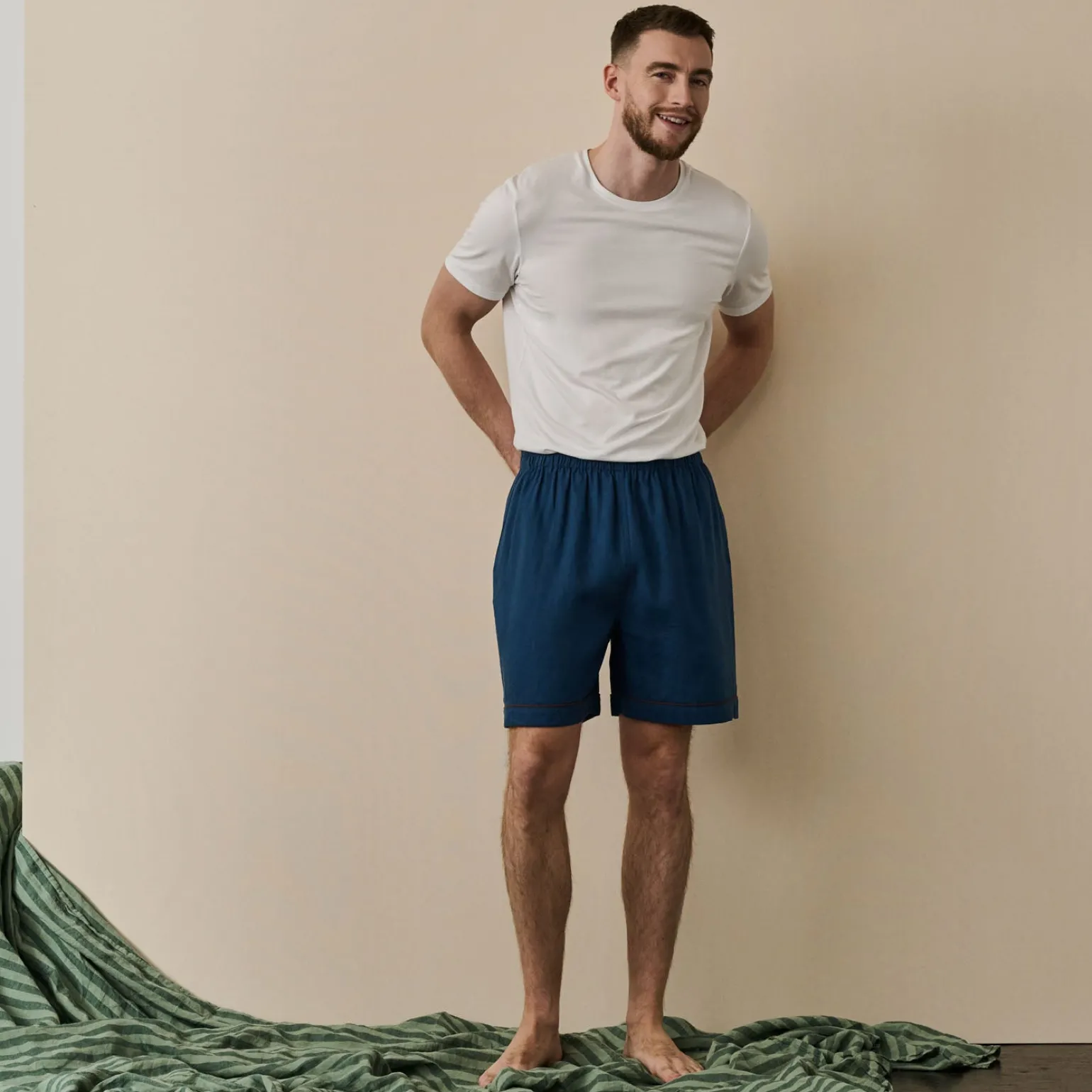 Men's Marine Blue Linen Pajama Shorts