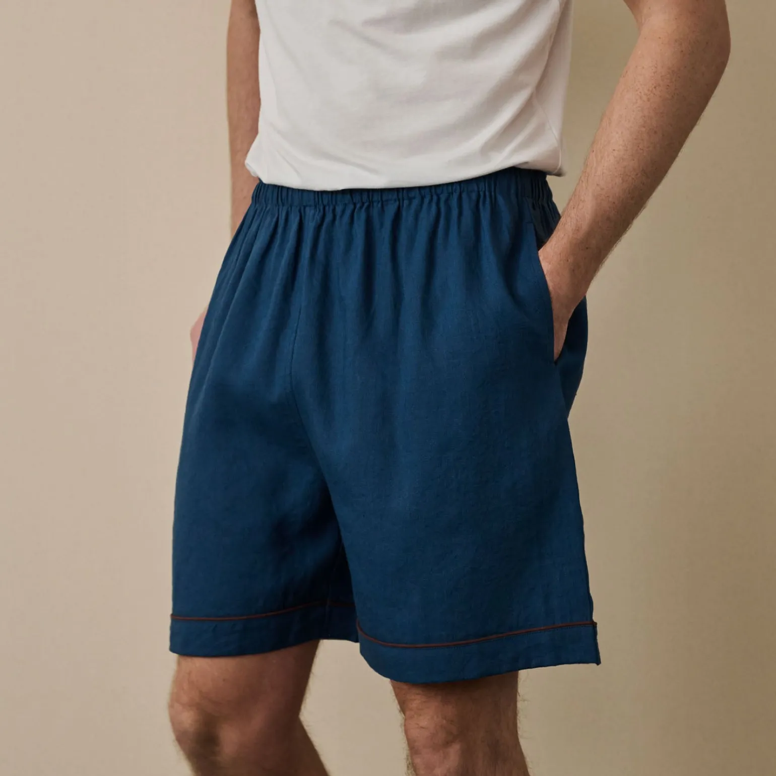 Men's Marine Blue Linen Pajama Shorts