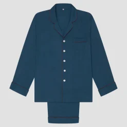 Men's Marine Blue Linen Pajama Set