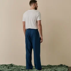 Men's Marine Blue Linen Pajama Pants