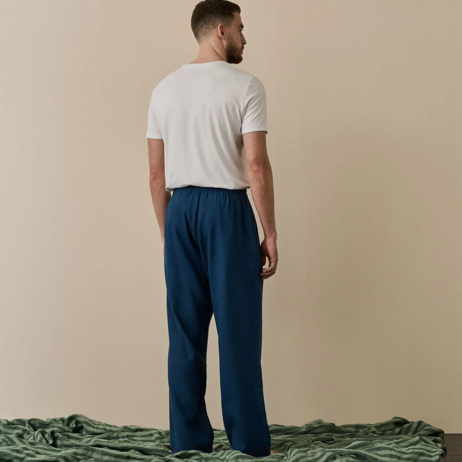 Men's Marine Blue Linen Pajama Pants