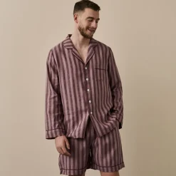 Men's Port & Woodrose Striped Linen Pajama Short Set