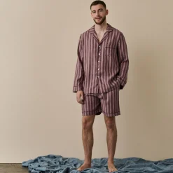 Men's Port & Woodrose Striped Linen Pajama Short Set