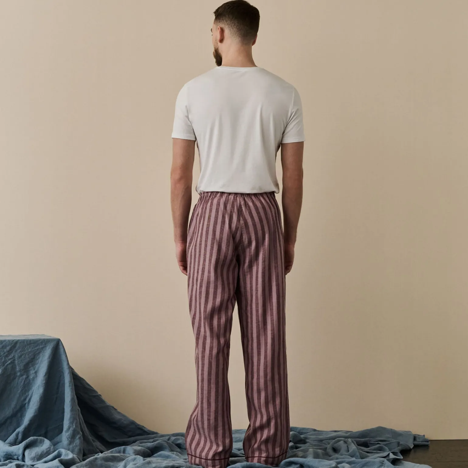 Men's Port & Woodrose Striped Linen Pajama Pants