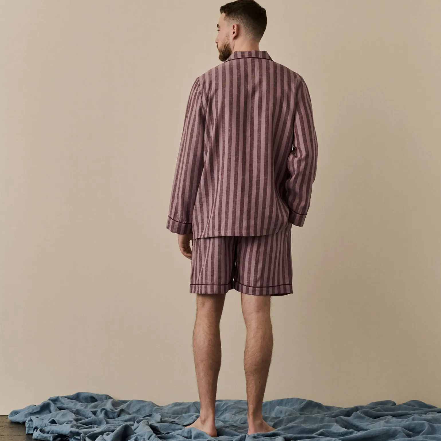 Men's Port & Woodrose Striped Linen Pajama Short Set