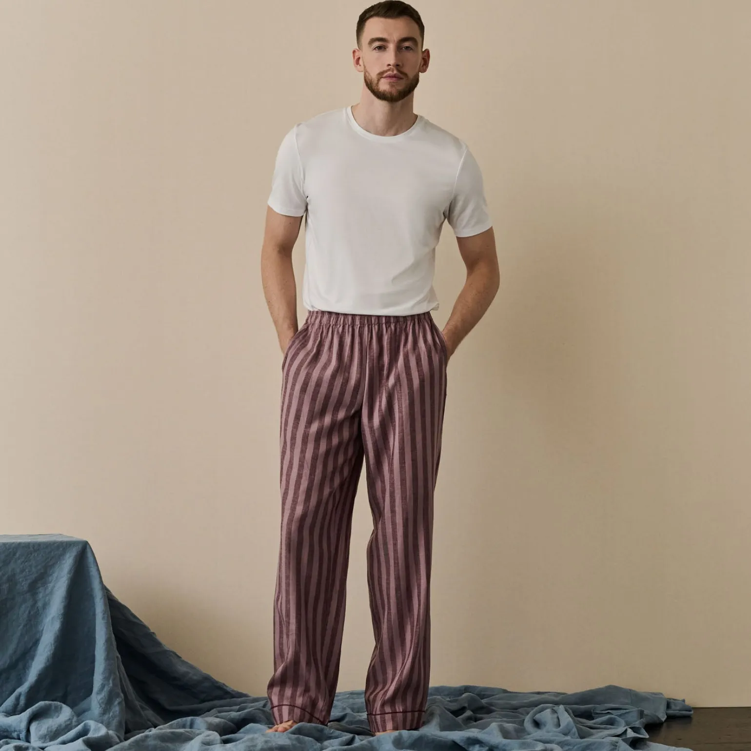 Men's Port & Woodrose Striped Linen Pajama Pants
