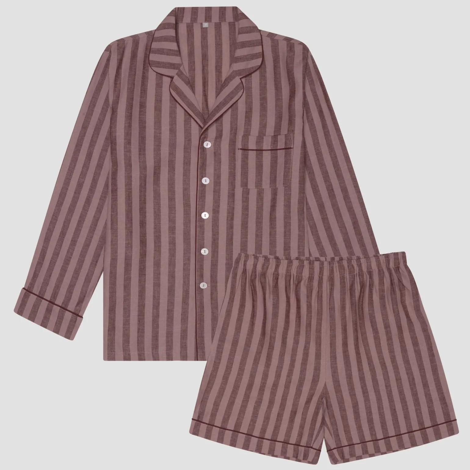 Men's Port & Woodrose Striped Linen Pajama Short Set