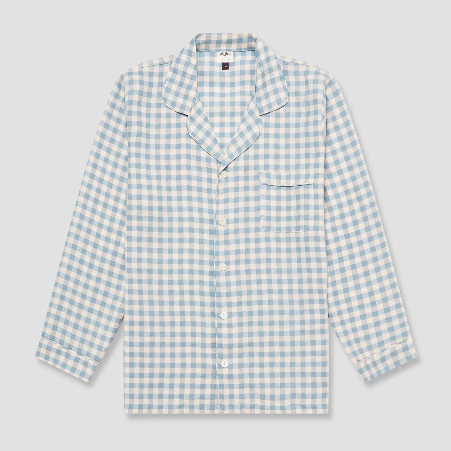 Men's Warm Blue Gingham Linen Pajama Shirt