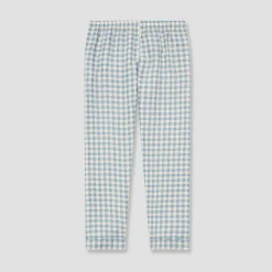 Men's Warm Blue Gingham Linen Pajama Pants Set