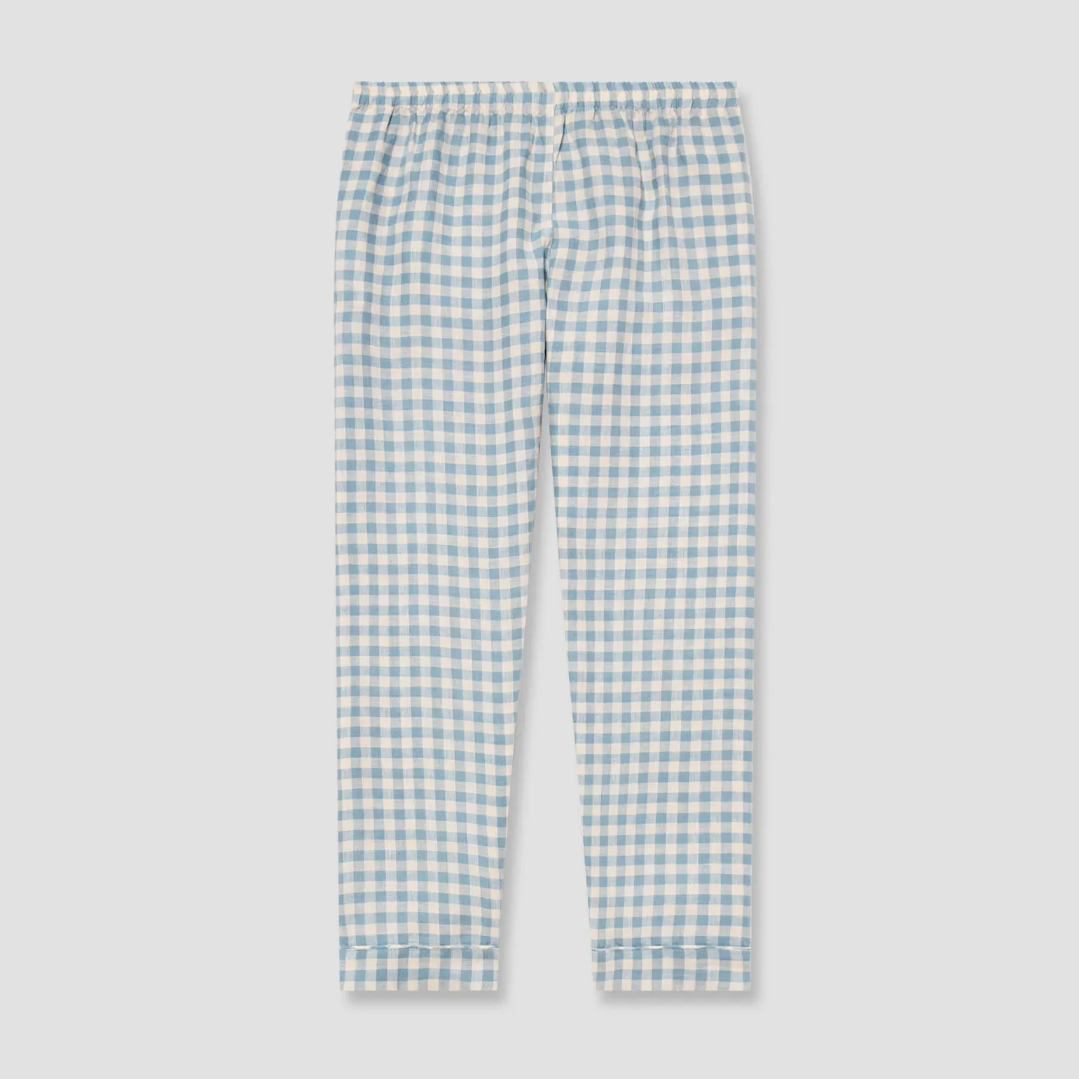Men's Warm Blue Gingham Linen Pajama Pants Set