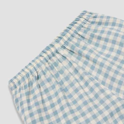 Men's Warm Blue Gingham Linen Pajama Pants Set
