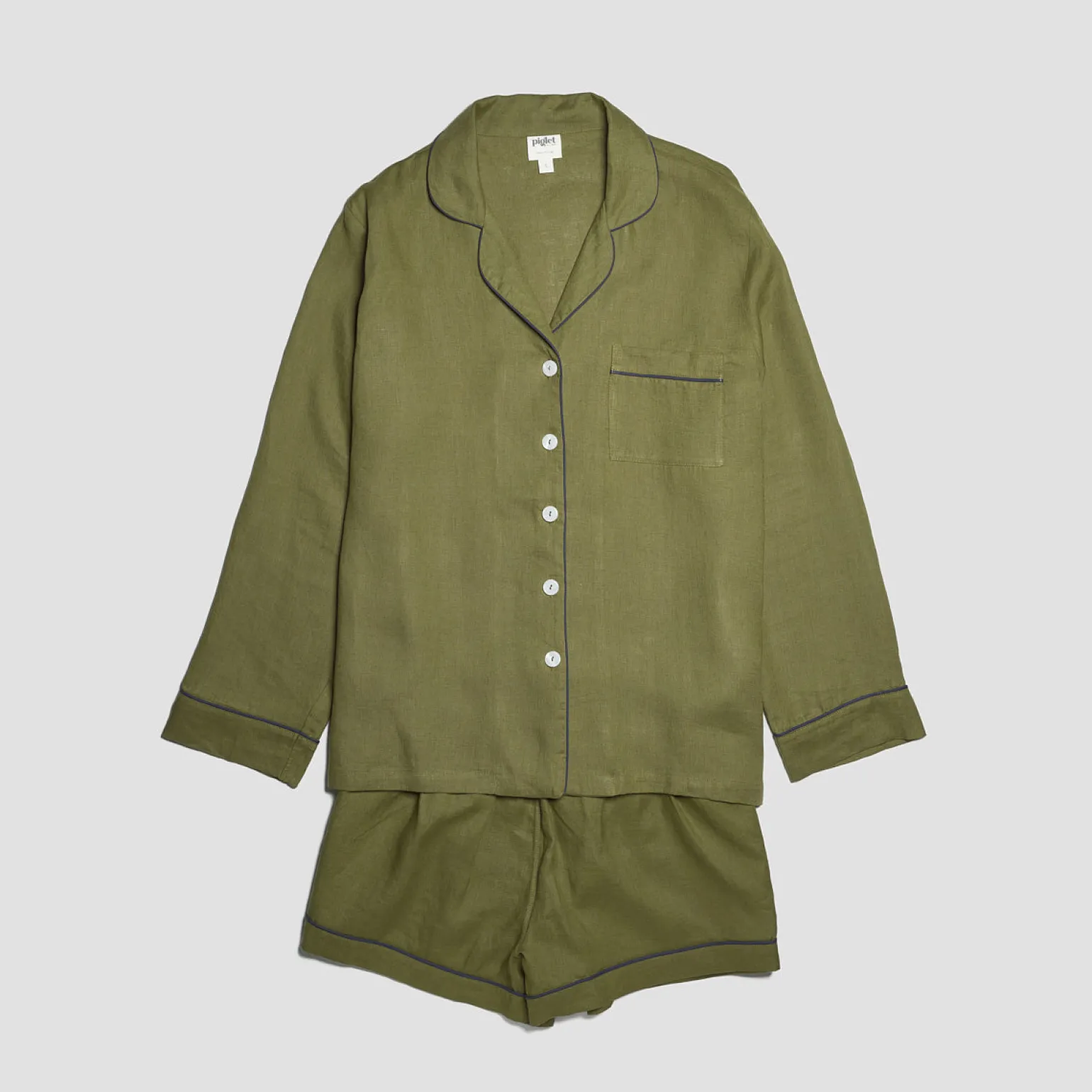 Moss Plain Linen Pajama Shorts Set