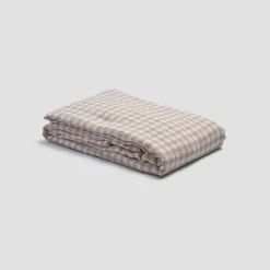 Mushroom Gingham 100% Linen Duvet Cover