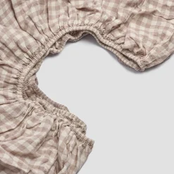 Mushroom Gingham 100% Linen Fitted Sheet