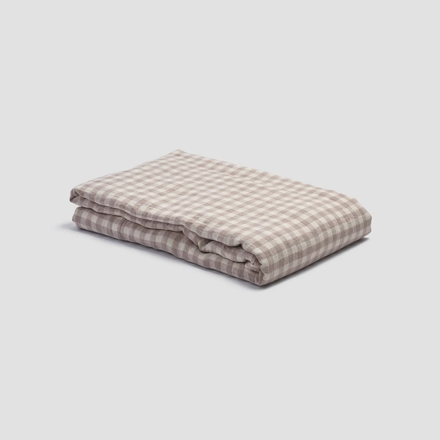 Mushroom Gingham 100% Linen Flat Sheet